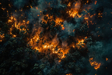 Intense Forest Fire, fiery inferno, burning trees, environmental disaster, dramatic scene, nature crisis, wildfire impact, background, cover image