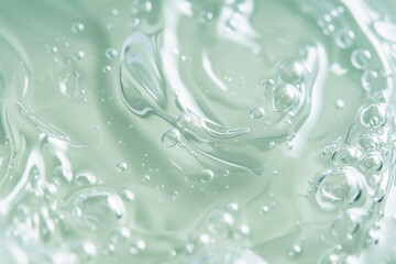 Close up of a Clear liquid cosmetic product for skin. Gel texture with bubbles