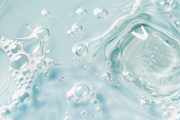 Close up of a Clear liquid cosmetic product for skin. Gel texture with bubbles