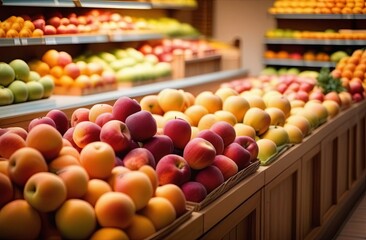 A stall with apples in a fruit and vegetable store