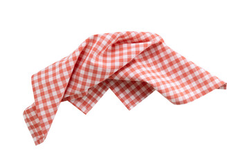 Crumpled picnic towel,kitchen checkered cloth isolated object,gingham napkin.