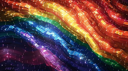 Vivid Pixel Art Illustration of Waving Rainbow Pride Flag with Crisp Pixels