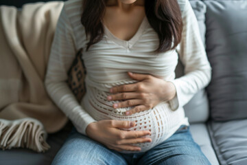 Fototapeta premium A pregnant woman and stomach pain during pregnancy