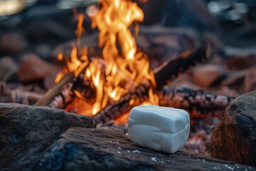 Enjoying a cozy evening by the campfire. Roasting marshmallows in the serene wilderness of the great outdoors. Surrounded by the warmth and glow of the glowing flame