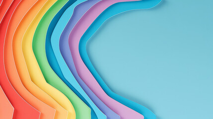 Papercut design of a rainbow border frame on blue background © Sunday Cat Studio