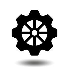 Black gear icon. Machine sprocket gear icon. Flat design. Vector cogwheel sign symbol on a white background.