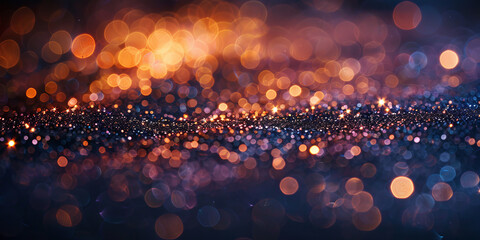 background of abstract glitter lights. purple, gold and black banner