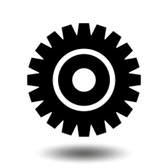 Black gear icon. Machine sprocket gear icon. Flat design. Vector cogwheel sign symbol on a white background.