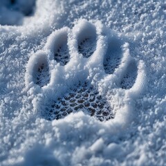 Illustration of a close-up rabbit footprint in fresh snow, detailed and clean, emphasizing the fine texture and delicate patterns