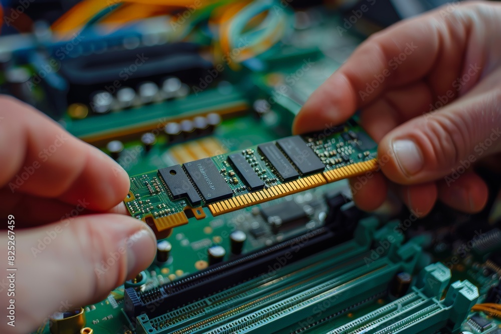 Poster hands inserting new ram stick into ddr-3 dimm slot with open clips
