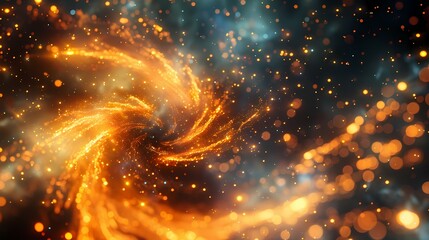 A scene of a particle fire whirl, with a background of particles of matter and energy