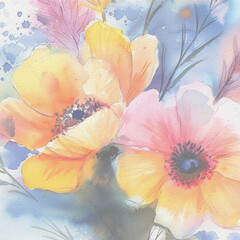 Abstract watercolor painting flowers background 