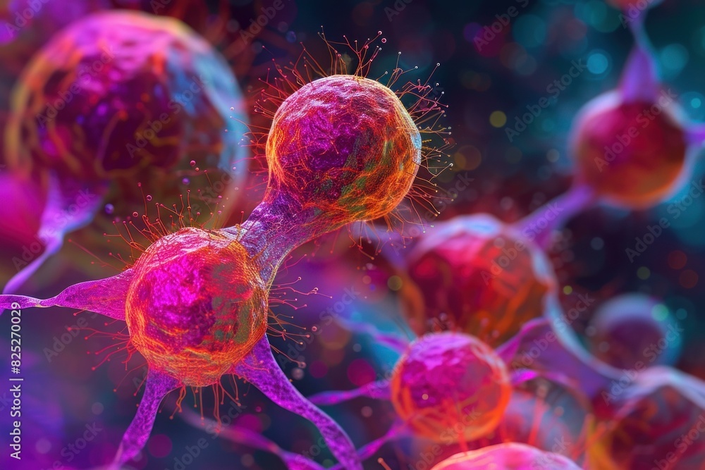 Poster detailed 3d render of interconnected neurons firing in a colorful abstract background
