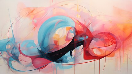 Colorful Abstract Painting with Fluid Shapes and Dynamic Movement