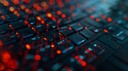 Computer keyboard illuminated numeric code, black and red colors. programming, Internet systems, coding.	
