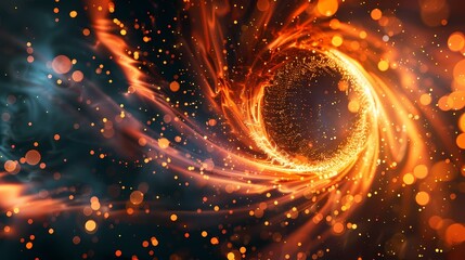 A scene of a particle fire whirl, with a background of particles of matter and energy