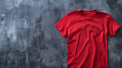 red t shirt on gray background. copy space