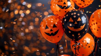 halloween party balloons with confetti in background
