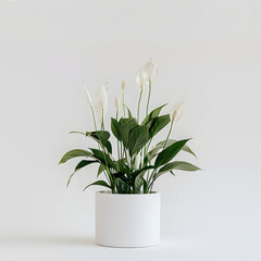 Peace lily plant png mockup in a white pot isolated on white background, space for captions, png
