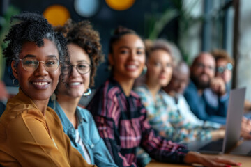 a diverse group of professionals attending an online conference