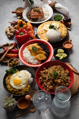 Buffet table full of lunch assorted dishes Peru Peruvian food