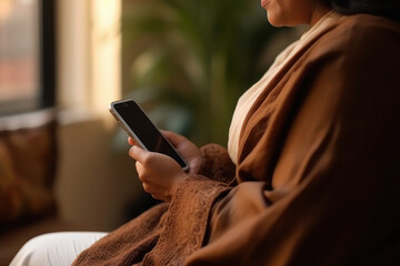 Woman using smartphone while sitting at home