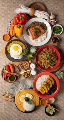 Buffet table full of lunch assorted dishes Peru Peruvian food