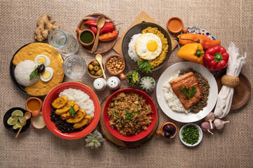 Buffet table full of lunch assorted dishes Peru Peruvian food