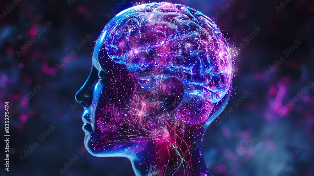 Poster vivid visualization of the human brain with neural networks, epitomizing the concept of artificial i