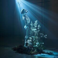 Spirit in Bloom. Skeleton Wrapped in Light