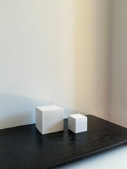 Display stand podium made from white concrete in two step display of product design cement 2 podium