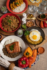 Buffet table full of lunch assorted dishes Peru Peruvian food