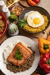 Buffet table full of lunch assorted dishes Peru Peruvian food