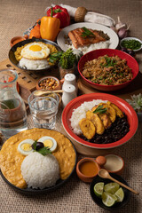 Buffet table full of lunch assorted dishes Peru Peruvian food