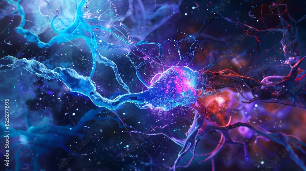 Poster vibrant neural network art showcasing the complexity and beauty of brain connections in a colorful a