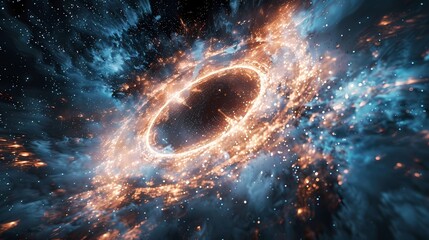 Obraz premium A scene of a particle halo, with a background of particles of matter and energy