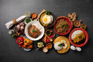 Buffet table full of lunch assorted dishes Peru Peruvian food