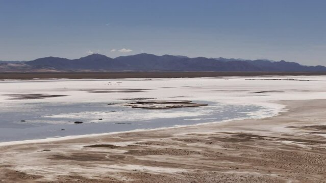 Aerial Drone Push-Tilt Overlooking The Salinas Grandes of Jujuy and Salta Provinces, Argentina.