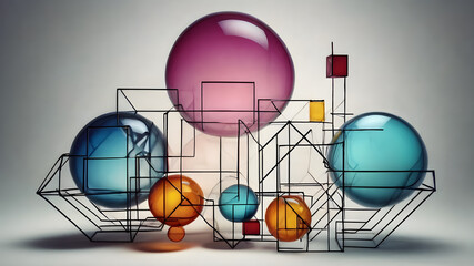Geometric shapes  geometric shape with mesh net dots and connections.  AI generated image.