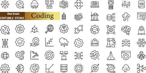  Coding and Programming line icons set.