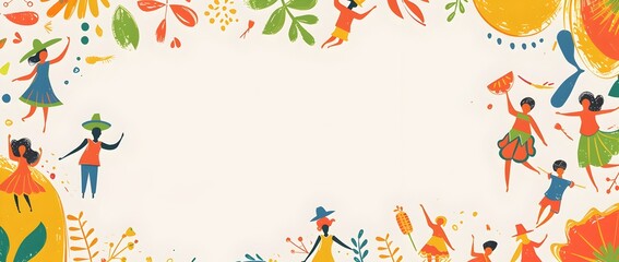 Naklejka premium Vibrant Minimalist Doodle Border Design with Blank Space for Hispanic Heritage Month Messaging