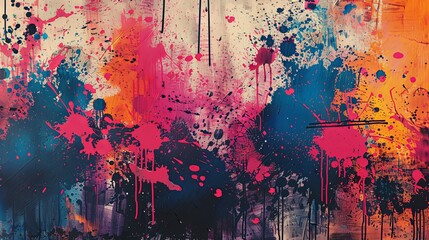 Grunge splatter texture with chaotic ink splashes on a weathered canvas, bold and intense
