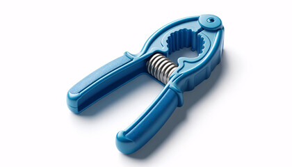 A blue plastic nutcracker, featuring smooth surfaces and ergonomic grip design