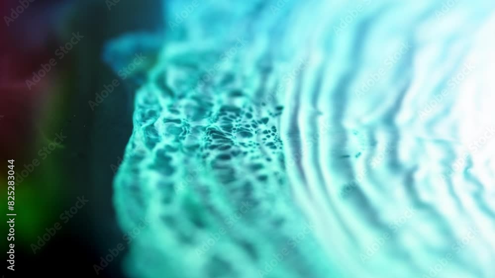 Poster vibrant ink swirling and blending in water, creating colorful abstract patterns