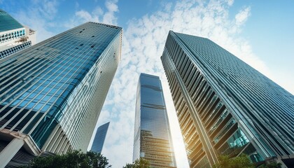 Obraz premium View to the modern office building skyscrapers from the bottom