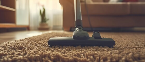 A close up image of a vacuum cleaner on a carpet