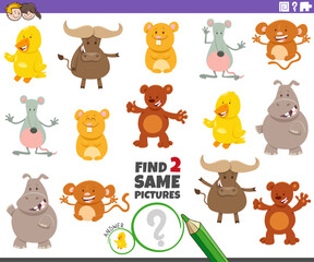 find two same cartoon animal characters activity