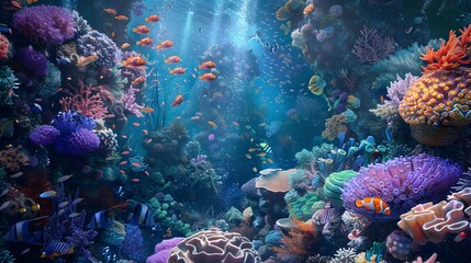 Fototapeta premium Underwater fish nature animal illustration water reef background.