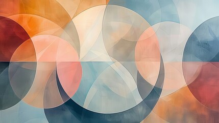 Geometric abstract design with interlocking circles and lines in soft pastel hues, elegant and calming