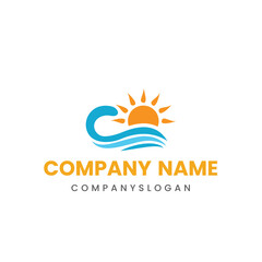 Sea sun logo design, vector logo design, illustration 